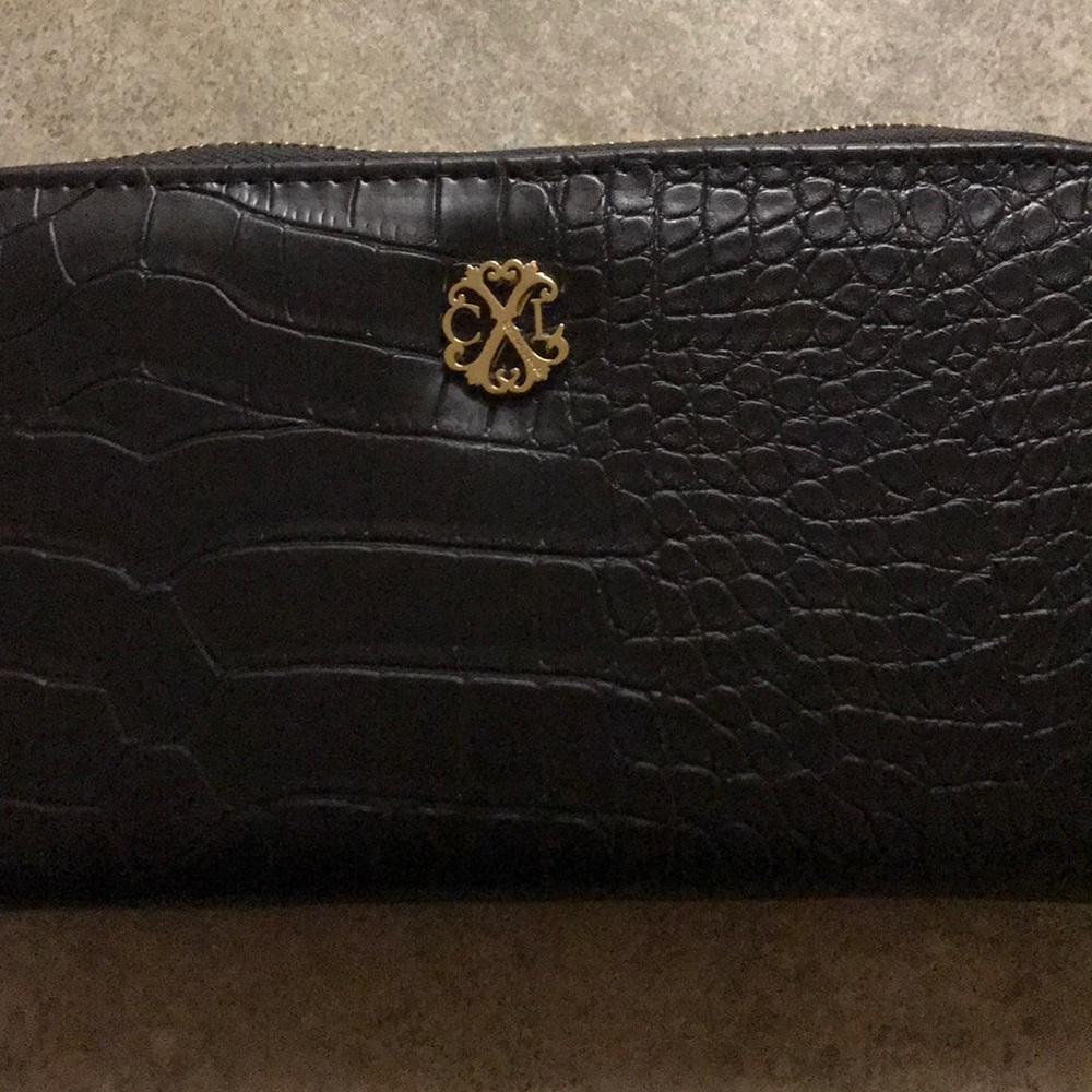 Black faux crocodile leather wallet
